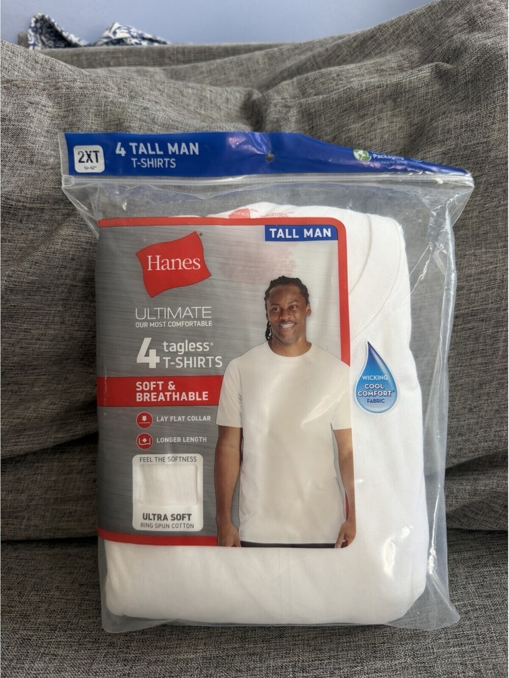 Hanes Tall Man White Crewneck Tagless T Shirts Mens 2XT 100% Cotton 4 Pack New